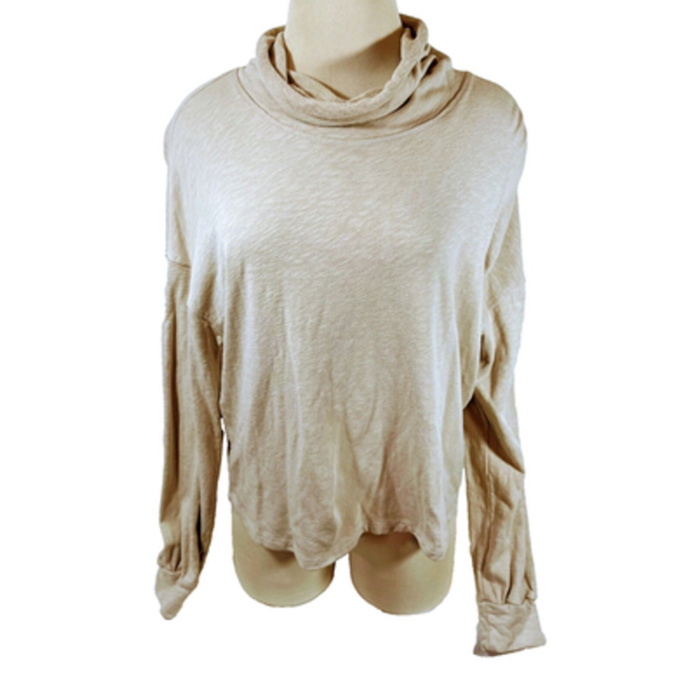 Bobi Mock Neck Long Sleeve Beige Sweatshirt Sz M
